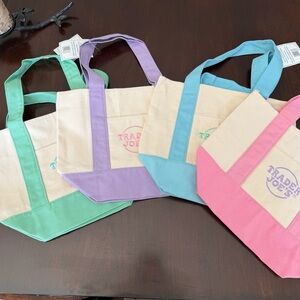 NWT Trader Joe's Mini Pastel Canvas Tote Bag Set of 4
